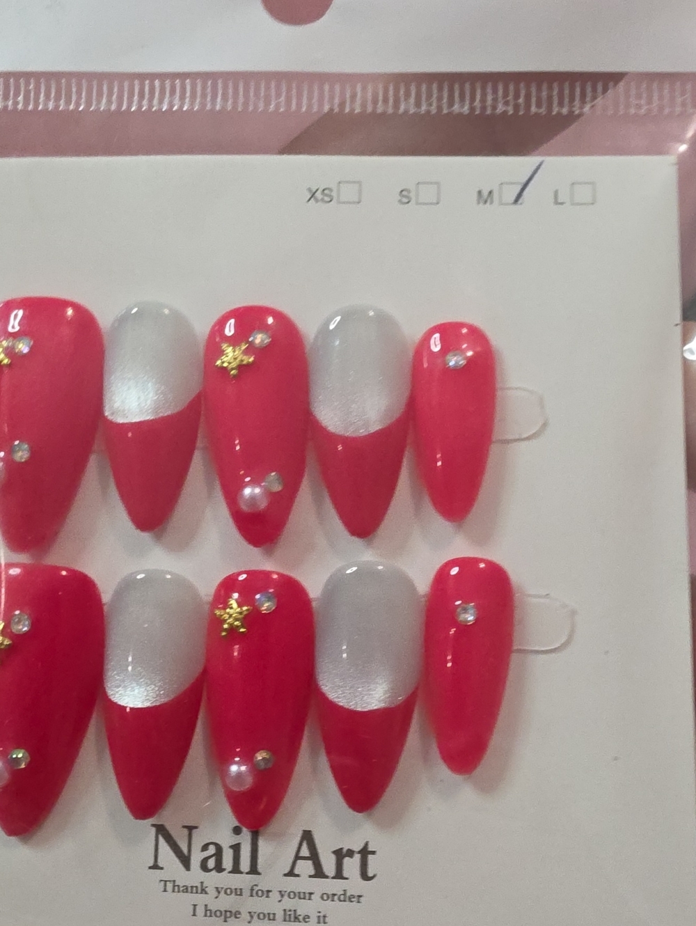 Red and Silver Embellished Press-On Nail Set -